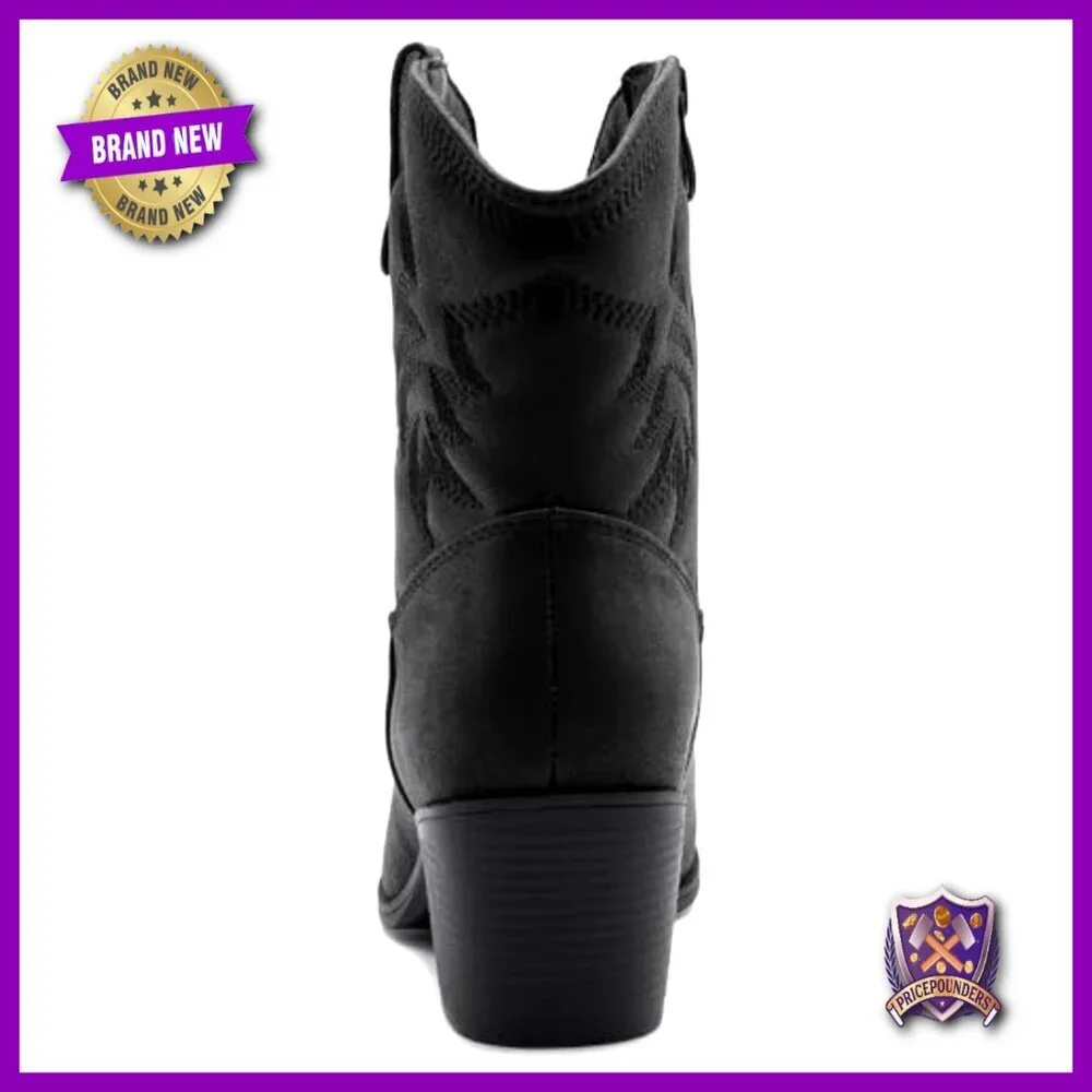 Western Cowgirl Boots Mid Calf Ankle Booties Synthetic Leather Side Zipper